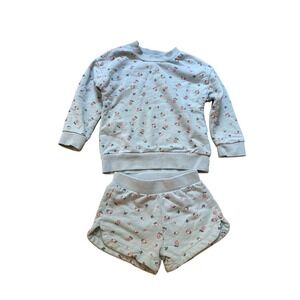 Peek Kids Sweatshirt and Shorts Set Toddler Sage Green Floral 22SFW55557 SIZE 2